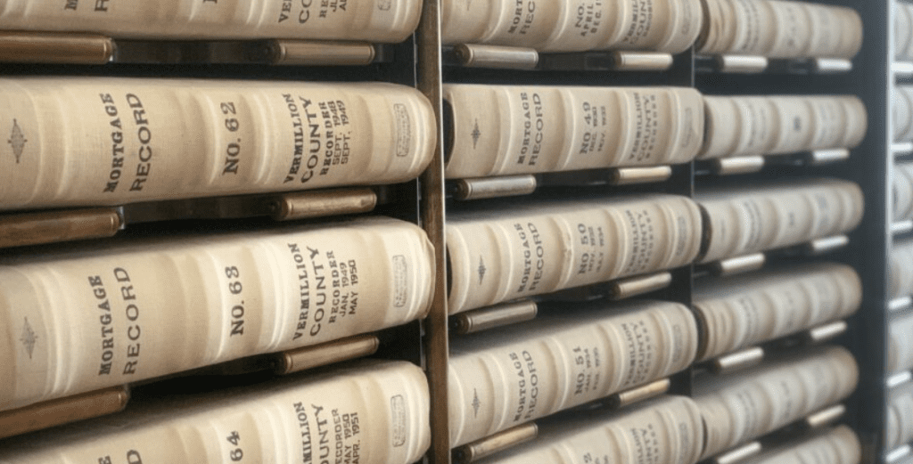 Stack of mortgage record books